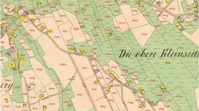 Situace na mapě tzv. povinného císařského otisku stabilního katastru z roku 1843